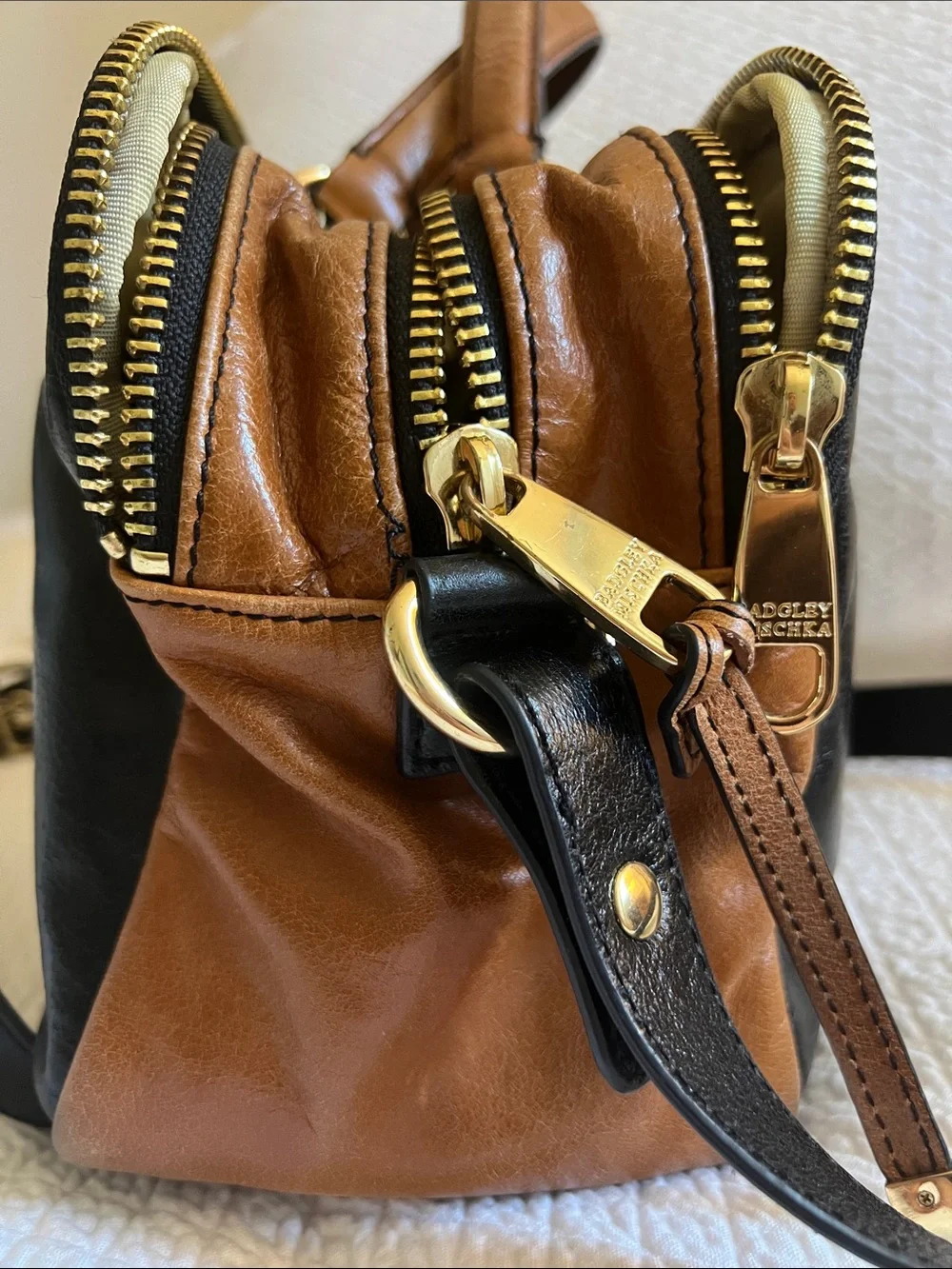 Badgley Mischka Black and Brown Two-Tone Leather Laptop Bag